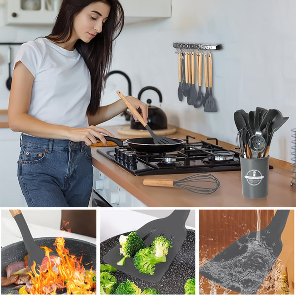 14pcs Silicone Kitchen Utensil Set - Easy Cooking And Baking Tools, Perfect for Holidays (Christmas, Valentine'S Day, St. Patrick'S Day, Graduation, Ramadan), Includes Kitchen Essentials | Modern Utensils Kitchen Additions for Every Home Chef