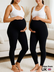 2pcs Women'S Cotton Maternity Leggings Over Bump | High Waist Pregnancy Yoga Pants | Super Soft & Stretchy Buttery Feel | Ankle Length Support Trousers for Expecting Mothers | UK Sizes 8-22 | Plus Size Comfortable Everyday Wear