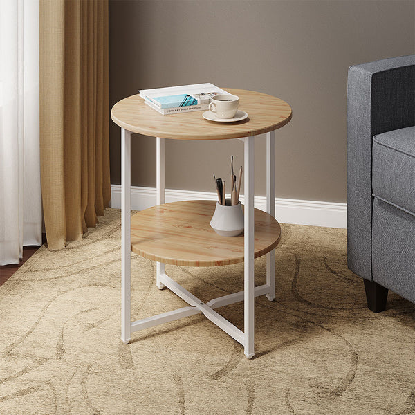 2-Tier Round Side Table - Multi-Level Storage Coffee Table for Plants/Lamps, Space-Saving Sofa/Bedside Organizer (15.75×15.75×18.5