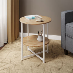 2-Tier Round Side Table - Multi-Level Storage Coffee Table for Plants/Lamps, Space-Saving Sofa/Bedside Organizer (15.75×15.75×18.5