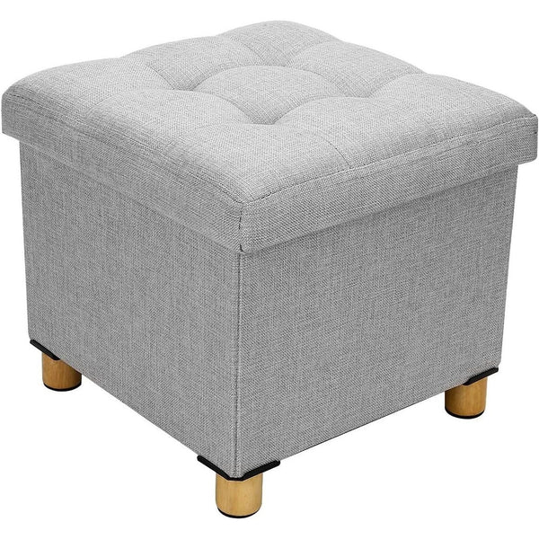 Folding Storage Ottoman Footstool with Lid Upholstered Ottoman Storage Box 38x38x32cm for Hallway Livingroom Bedroom Dark Grey
