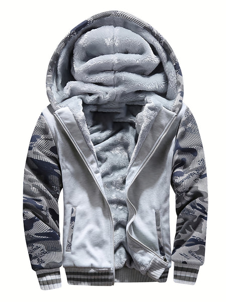Men'S Cozy Fleece Hoodie, Stylish Color-Blocked Jacket for Autumn And Winter