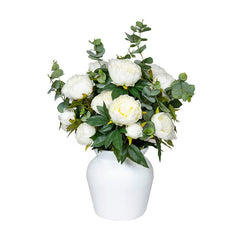 Artificial Peony & Eucalyptus Bouquet in Vase in White