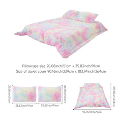 Plush Tie Dye Bedding 3pcs - Faux Fur Tie Dye Duvet Cover, Nordic Colorful Design & Zipper Closure, Plush Warm Bedding Set for Autumn and Winter, Suitable for Bedroom, Valentine's Day Easter Home Gift (Pillowcase Included, Duvet Insert Not Included)