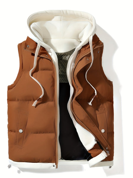 Autumn and Winter Outdoor Leisure Fashion Fake 2pcs Hooded Insulated Warmth Couple's Vest