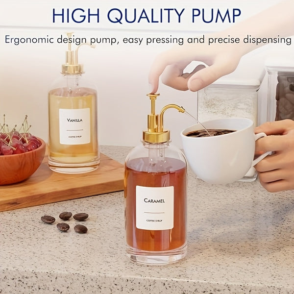 4pcs Oil Bottles, Pump Bottles, Coffee Bar Accessories, Coffee Syrup Dispenser - 16.9oz Squeeze Bottle, Coffee Maker Supplies, Coffee Bar Syrup Pump Dispenser