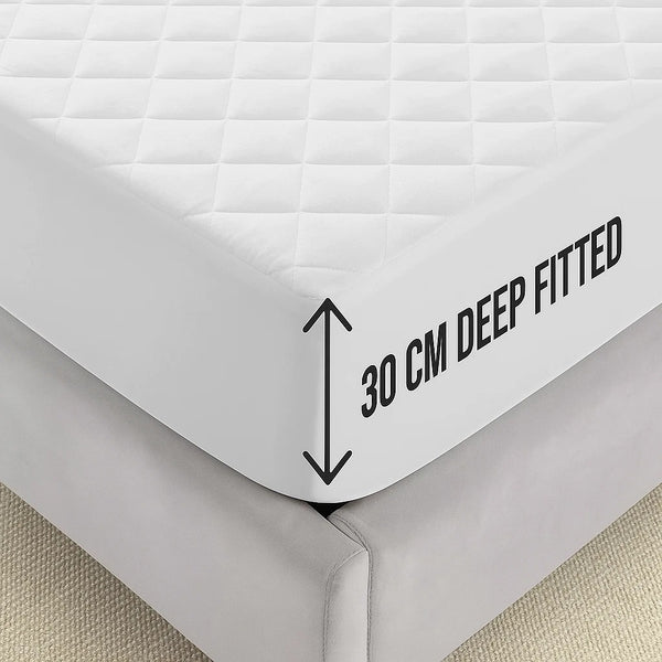 4B Quilted Waterproof Mattress Protector Extra Deep 30cm with Quilted Top Layer and All-Around Elastic, Designed for Stable Mattress Fit and Easy Maintenance, Suitable for Home Use, Guest Rooms and Let Properties, Available in Single Small Double 4FT Doub
