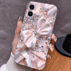 Phone Case - Mobile Cover: Decorative Phone Case with a Pink Satin Bow And Pearl Crystals for Iphone 17 Pro Max/Pro/Air, 16 Plus, 15, 14 Pro Max, 13, 12, 11. A Fantastic Present for Friends, Boys, Girls, Or Family. Anti-Scratch Design