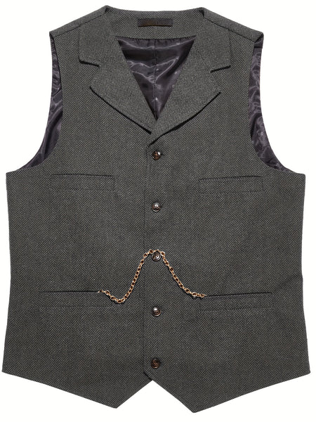 Men'S Vest Retro Fashion Groom Wedding Party Vest Men'S Herringbone Casual Business Waistcoat
