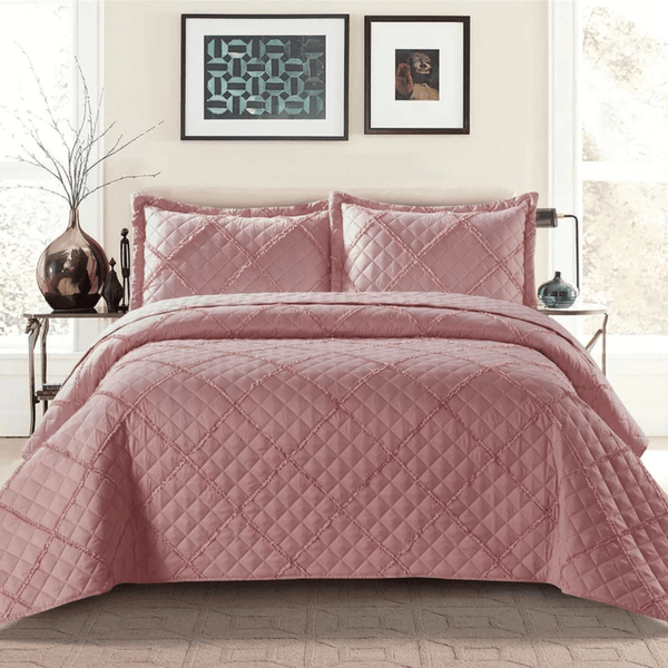 Embossed Ruffle Quilted Bedspread Bed Throw Single Double King size bedding set