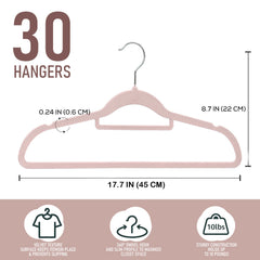 Velvet Hangers 30 Pack - Non-Slip Clothes Hangers with Tie Bar & 360° Hook - Durable & Sturdy, Space-Saving Wardrobe Organisers for Suits, Jackets & Clothes