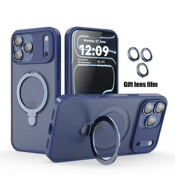 Phone Case - Matte Magnetic Stand Luxury Phone Case for Iphone 17, 16, 15 Pro Max Plus, Featuring a Large Ring Holder And Protective Cover