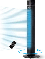 Puremate 2-In-1 Bladeless Tower Fan & Air Purifier with HEPA Filter, 10 Speed Settings, Portable Ultra Quiet Standing Fan with Remote Control, Digital Display, Powerful Air Cooling for Home & Office