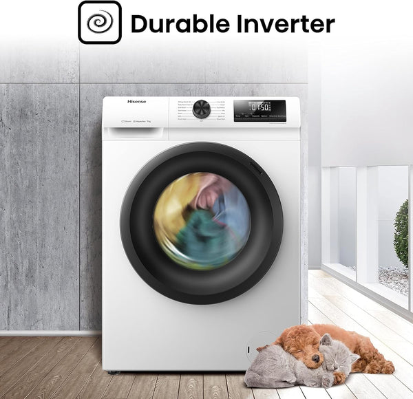 Hisense-Wfqp9014Evm-Freestanding-9 Kg-Front Load Washing Durable Inverter Machine-Steam Wash-Quick Wash-15 Washing Programs-1400 Rpm-White-Energy Rating C