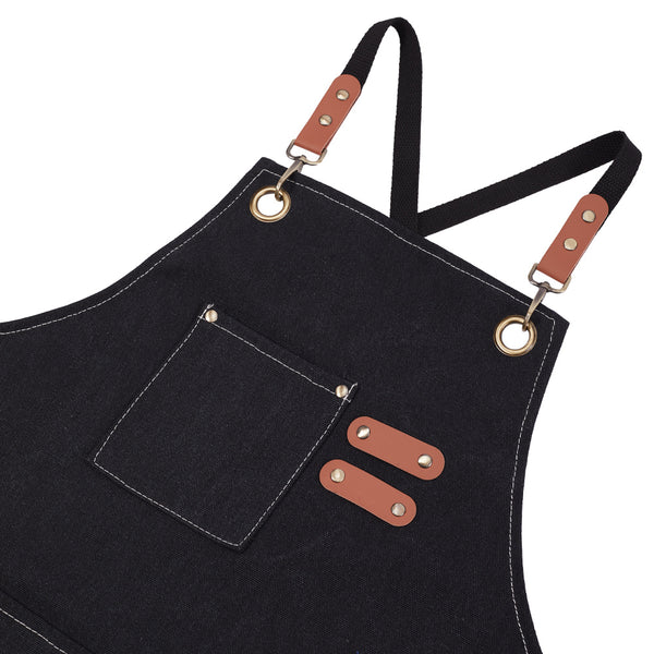 1pc Unisex Canvas-Polyester Blend Apron Durable Sturdy Construction, Adjustable Back Strap, Multiple Pockets for Enhanced Functionality | Khaki & Black Culinary Attire | Ideal for Kitchen Cooking/Baking/Grilling, Artist Painting, Coffee Bar, Servers; Perf