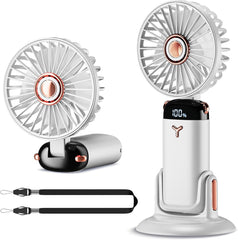 Handheld Fan Portable,Up to 13 Hrs 20DB Quiet Mini USB Rechargeable Hand Held Fans with Lanyard and Base, Battery Operated Electric Foldable Small Desk Fan with 5 Speed for Home Office Travel