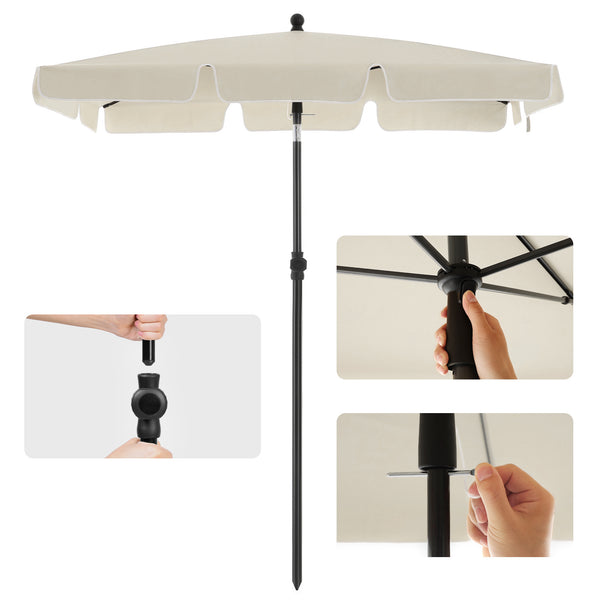 Rectangular Balcony Parasol 1.8 x 1.25 m, UPF 50+ Protection, Tilting Sunshade, PA-Coated Canopy, Carrying Bag, Garden Terrace, Base Not Included, Grey,White