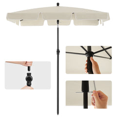Rectangular Balcony Parasol 1.8 x 1.25 m, UPF 50+ Protection, Tilting Sunshade, PA-Coated Canopy, Carrying Bag, Garden Terrace, Base Not Included, Grey,White