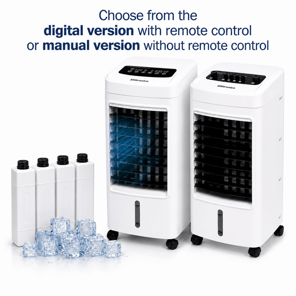 EMtronics 4-in-1 Evaporative Air Cooler, Fan and Humidifier, 3 Speed Settings, 4 Litre Water Tank, Portable 75W with 4 x Ice Packs - White