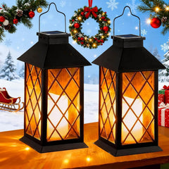 Solar Lanterns for the Garden, 2 Pack Garden Gifts, Waterproof Outdoor Lanterns with Flickering Flame Candle, Hanging Solar Lights Outdoor for Table Yard Pathway Wall Patio - Bronze