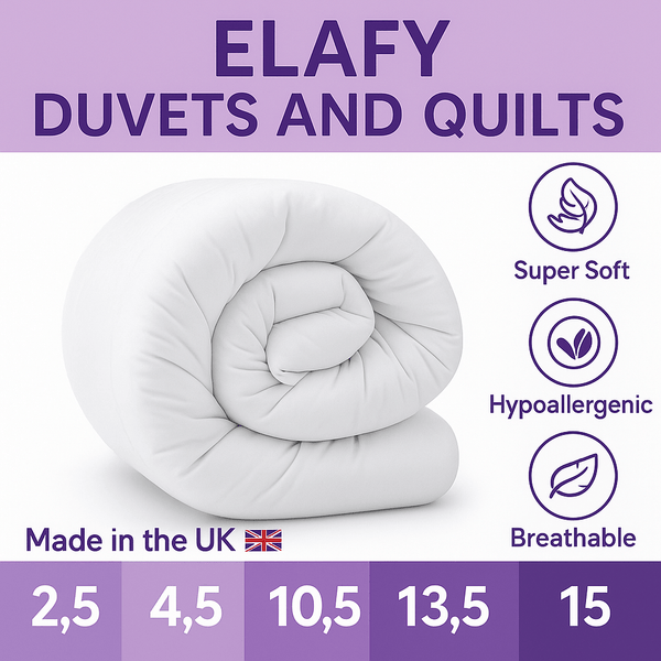 ELAFY All Seasons Duvet – Corvin Material, 4.5 | 10.5 | 13.5 | 15 Tog – Lightweight Summer to Extra Warm Winter Quilt