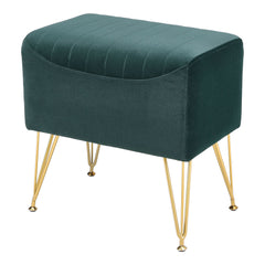 1pc Green Velvet Footstool Metal Legs Small Rectangle Ottoman No Storage for Makeup Room Bedroom Entryway Shoe Changing Stool Chair Foot Rest