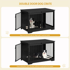 Dog Crate Furniture, 100.08cm Double Door Dog Crate with Barn Door, Dog Kennel Indoor, End Side Table Wooden Dog Crate for Small Medium Large Dog, Anti-Chew Anti-Escape, Greige, White