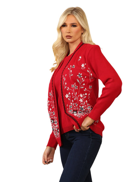Ladies Twin Set Floral Sweater Womens Knitted Tank Top Cardigan Jumper