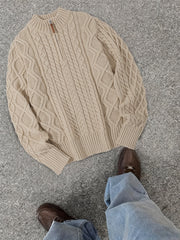 2025 Winter American Stand-Up Collar Half-Zip Knit Aran Sweater Mr. Pony Knitwear Pullover Card