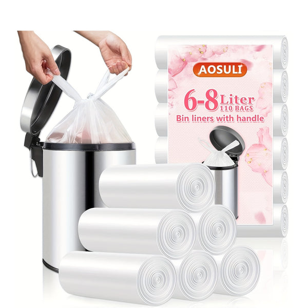 Garbage Bag 6L-8Liter Small Bathroom Foot Garbage Bag (With Handle), Small Garbage Bag, Convenient Car Garbage Bag 110 Transparent And White Inner