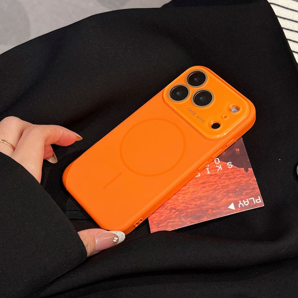 Phone Case - A Premium Minimalist Orange Magnetic Phone Case with Lens Protection, Fingerprint Resistance, And Wireless Charging Support, Designed for The for Iphone 17/16/15/14/13 Pro Max/Plus. This Stylish Business Phone Protector Features Precise