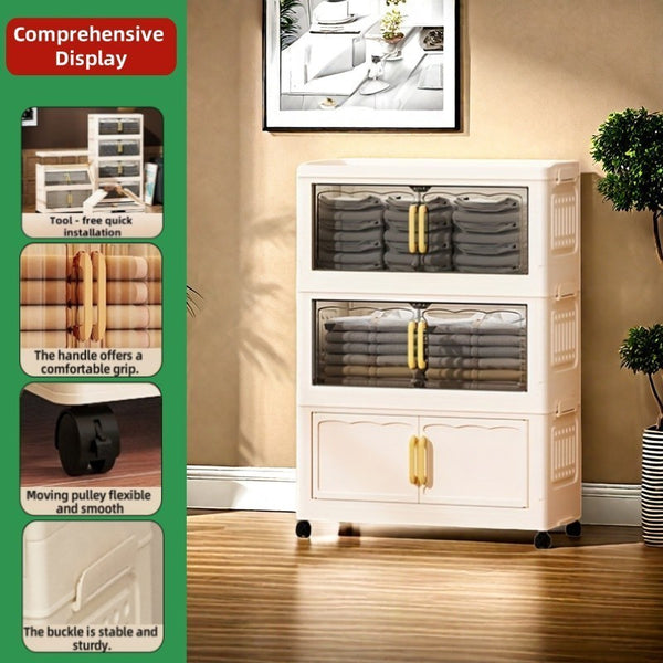 Large-Capacity Foldable with Magnetic Double Doors & Wheels - Heavy-Duty Plastic Suitable for Clothes, Bedcovers, Blankets - Space-Saving Sturdy Shelving Unit for Home, Office, Bathroom - Ideal Holiday Gift