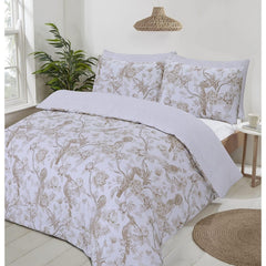 Night Comfort Eco Breathable Duvet Cover with Pillowcases | 100% Polycotton Percale Exclusive Chinoiserie Birds - Gold Design | Machine Washable and Non-Allergenic Bedding Set