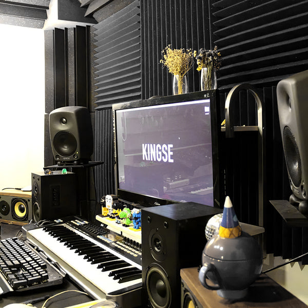 12pcs High-Density Studio Soundproofing Panels Speaker Isolation Pads Foam Mats Recording Soundproofing Materials. Suitable for Home Theater/Studio/Office, Black/White, Dimensions 30 X 30 X 2.5cm