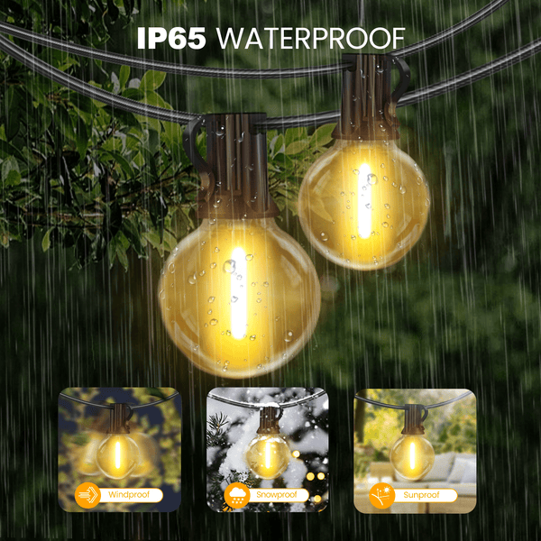 Dimmable Solar Outdoor String Lights - 100ft/60ft/50ft G40 Solar Powered Garden Lights, Remote 3 Timer 8 Modes Waterproof Outside Festoon Lights for Gardens Patios Fences Pergolas
