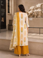 TeamWear* Women'S Cotton Embroidered Printed Kurta with palazzo & Dupatta Set with lace