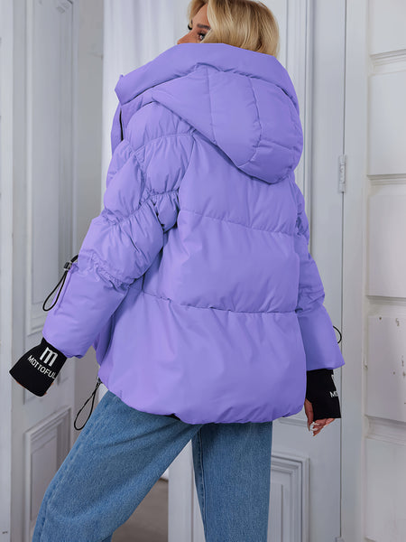 Women's Winter Casual Warm Padded Coat with Fashionable Double Hood and Windproof Cuffs