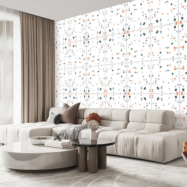 Terrazzo Matte Floor Wallpaper Peel and Stick Wall Tiles Contact Paper Vinyl Sticky Back Plastic for Countertops Waterproof Self Adhesive Removable Cabinets Kitchen Bedroom Furniture 60cm x 500cm