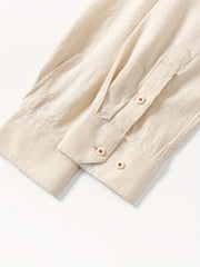 Linen Men'S Casual Shirt Long Sleeve Linen Solid Color Breathable Fashion Men'S Top Blouse Retro Open Front with Pockets