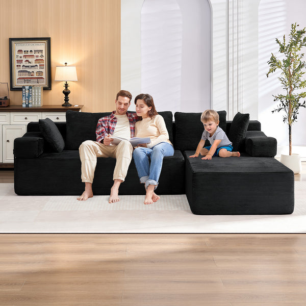 ROXGOX L-Shaped Sectional Sofa with Reversible Chaise, Left or Right Facing Modular Couch, No Assembly Required, Perfect for Small Apartment, Black Borwn Grey