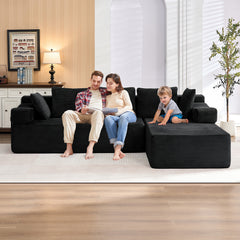 ROXGOX L-Shaped Sectional Sofa with Reversible Chaise, Left or Right Facing Modular Couch, No Assembly Required, Perfect for Small Apartment, Black Borwn Grey