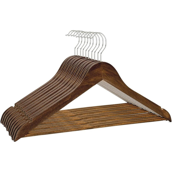 15pc Wooden Hangers, Coat Hangers, 360° Steel Swivel Hook, Trouser Bar, Shoulder Notches, Adult Hangers, Smooth Finish, Strong Hardwood Hangers for Coats, Jackets, Suits, Trousers
