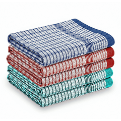 Checked Tea Towels Dish Cloths Pack of 5 Cotton Towels Quick Dry Large Size 50x75cm