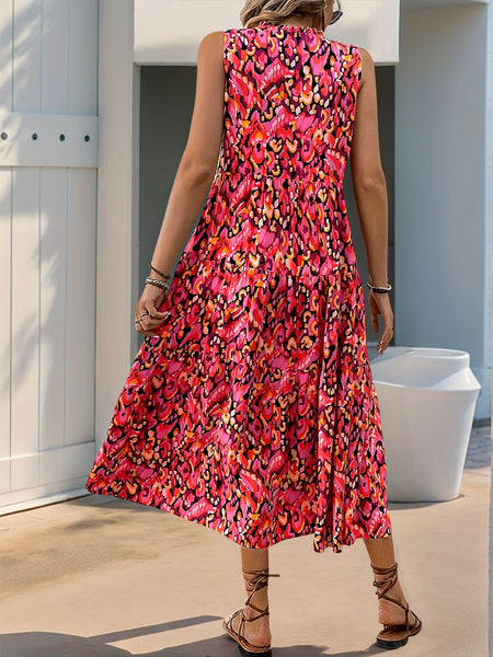 Spring/Summer Vacation Women'S Sleeveless Bohemian Style Fringed Tie-Up Printed Dress