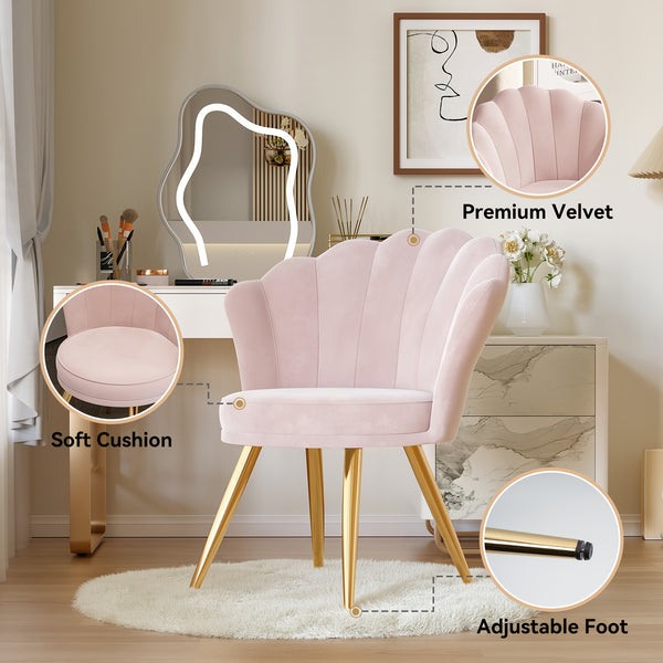 Modern Velvet Accent Chair With Back, Upholstered Vanity Chair For Makeup Room, Makeup Side Chair Desk Chair With Golden Metal Legs For Bedroom Living Room