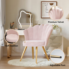 Modern Velvet Accent Chair With Back, Upholstered Vanity Chair For Makeup Room, Makeup Side Chair Desk Chair With Golden Metal Legs For Bedroom Living Room