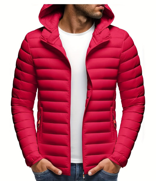 Men's Stand Collar Hooded Jacket - Warm, Windproof Thickened Coat, Detachable Hood, Solid Color Design, Thickened Nylon Fabric for Cold Weather, Casual Style, Zip Closure, Dry Clean Only, Winter Stand Collar Hooded Thickened Coat