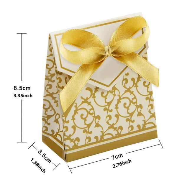 100Pcs Gold Christmas Treat Boxes with Ribbons - Perfect for Holiday Favors, Candy, Gifts, and Party Decorations