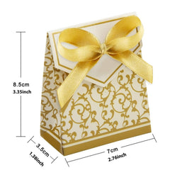 100Pcs Gold Christmas Treat Boxes with Ribbons - Perfect for Holiday Favors, Candy, Gifts, and Party Decorations