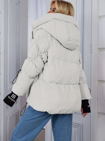 Women's Winter Casual Warm Padded Coat with Fashionable Double Hood and Windproof Cuffs